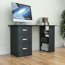 SALE Black Computer Desk 3 Drawer 3 Shelf Home Office Study PC Laptop Table
