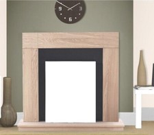 ELECTRIC FIRE OAK BLACK WOODEN FIREPLACE SURROUND HEARTH AND BACK PANEL BNIB