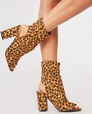 Ladies Leopard Print Peep Toe Heeled Boots – Block Heel Cut Out Ankle Shoes