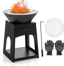 Large Outdoor Fire Pit Grill 2-in-1 Wood Burning Heater BBQ Stove Durable Metal