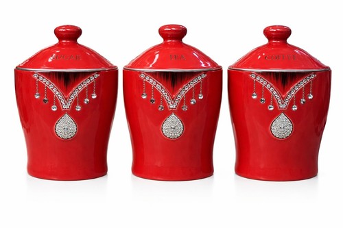 Set red ceramic canisters - of,