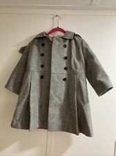 Vintage Michael De Leon Gray Lined  Children's Wool Coat With Hat Size 5 England