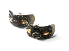 Vintage Asian Solid 925 Silver Red Garnet/Rubies Earrings 4.84gms (StM)