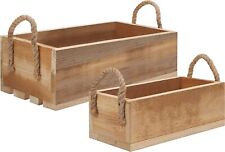 Belle Vous Wooden Storage Crates with Rope Handles, 2pcs Open Top Pallet Boxes