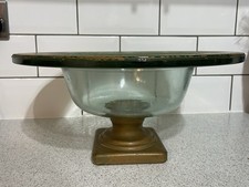 VERY LARGE 35cm HEAVY 3.27g GLASS BOWL GOLD & VERDIGRIS TYPE RIM & PEDESTAL BASE