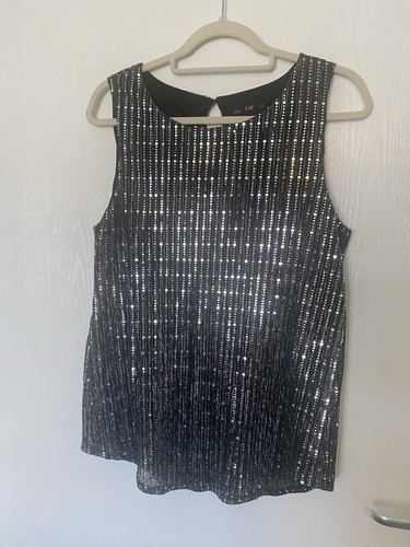 Black silver sequinned vest - silver,