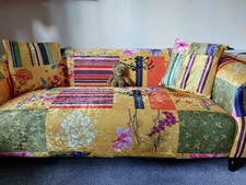 Fabric Gold Patchwork 3 Seater Sofa AVICI SHOUT