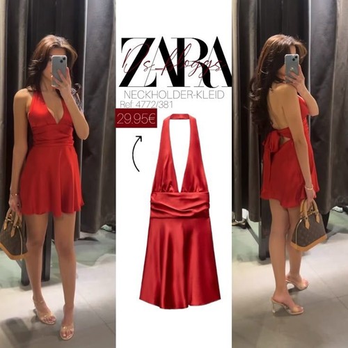Zara red satin - satin, dress
