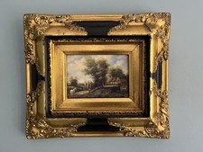 Original Vintage Oleograph Rural Landscape with Horse And Figure Ornate Frame