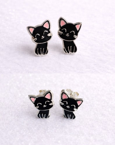 925 sterling silver cat stud - silver,