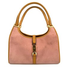 GUCCI Jackie Hand Bag Suede Pink Brown Auth 002 1068 001013