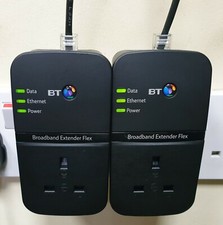 2 x BT Broadband Extender Flex 500 Passthrough Powerline Adapters + 2 x Ethernet
