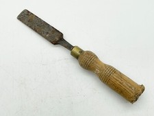 VINTAGE OLD WOODWORKING CHISEL BRASS COLLAR WOODEN HANDLE DIY FOR RESTORATION