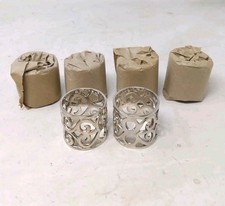 Set of 6 Silver Plate Napkin Rings - Decorative Swirl Pattern - Made in India