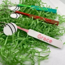 Personalised Name Cricket Keyring Bat Custom Unique Fan Accessory Gift Her Him