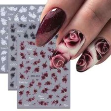 Nail Art Stickers Decals 3D Rose Flower Transfers Red Black White Designs