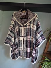 Katsumi Super Soft Hooded Poncho Black, Cream And Burgendy Checkered