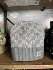 Grey LV Checkered Beanie Hat