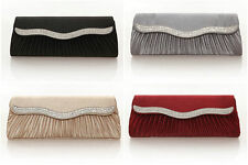 Satin Wavy Crystal Evening Clutch Bag Wedding BRIDAL PROM Evening Handbag 