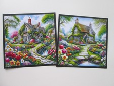 Set of 2  x CHARMING ENGLISH COUNTRY HOUSES & GARDEN Hand Made Card Toppers 