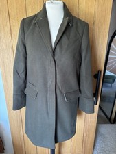 Topshop Dark Khaki Green Women's Single Breasted Wool Look Smart Coat UK 6