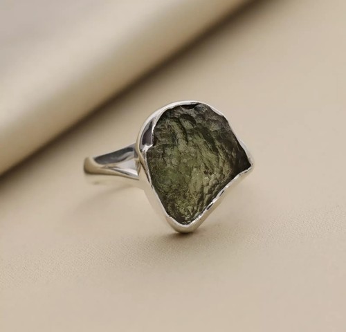 Natural raw moldavite ring - moldavite,