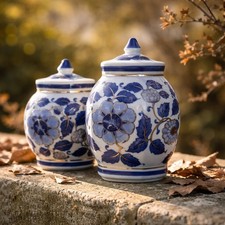 VTG 2 Floral Ginger Jar Blue