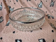 Vintage Glass Fruit / Sweet / Keys Bowl With Silver Metal Trim