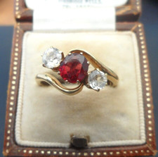 ANTIQUE JEWELLERY EDWARDIAN 18CT GOLD GARNET WHITE SAPPHIRE CROSSOVER RING