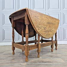 Antique Drop Leaf Dining Table – Solid Oak Gate Leg – Country Farmhouse Wooden