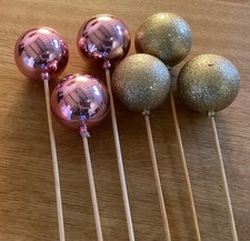 Pink & Gold Baubles on a Stick Christmas Decoration/Floral Arrangment Accessory