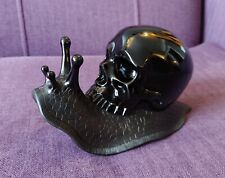 Large 7.5" Black Obsidian Hand Carved Skull and Snail by Skullis
