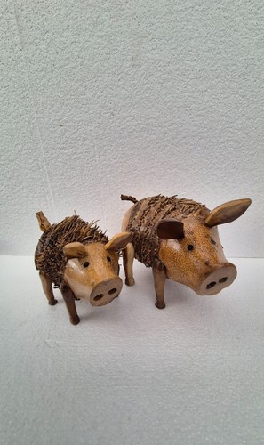 Pair bamboo root pigs - pair, of