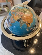 Large Semi-Precious Gemstone Globe On Brass Stand with Compass