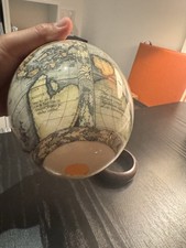 Ostrich Egg Globe and Stand Display Wooden Base