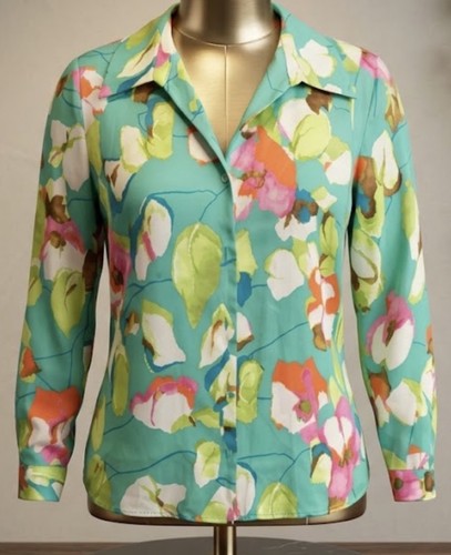 Zara green floral - satin, shirt