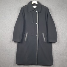 Vintage PIERRE CARDIN Coat Womens XL UK 16 Black Pure Wool Double Breasted Long