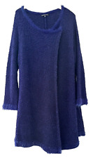 FRANK SAUL.  BLUEY PURPLE TEXTURED KNIT LONG CARDIGAN FLUFFY EDGING.  ONE SIZE