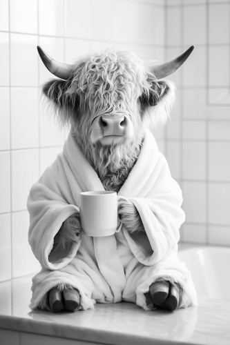 Highland cow drinking - drinking, coffee