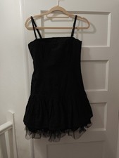 Ladies Look Strappy Broderie Anglaise Mini Dress Black Size 12