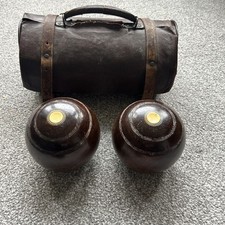 2x Vintage Wooden Crown Green Bowls 
