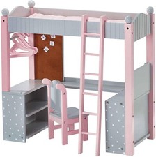 Doll Bunk Bed with Desk Pink 18" Wooden Furniture Toy Girls Playset