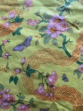 Vintage Everfast Oriental Pattern Fabric , Butterfly & Floral Design Remnant.