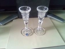 PAIR CAVAN CRYSTAL CANDLESTICK HOLDERS 6" TALL STAMPED STICKER VGC NO BOX
