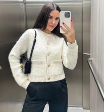 Zara Boucle Knit Cardigan Ecru