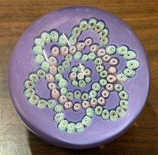 Lovely Rare Vintage Edinburgh Crystal Millefiori Lavender Base Paperweight A146