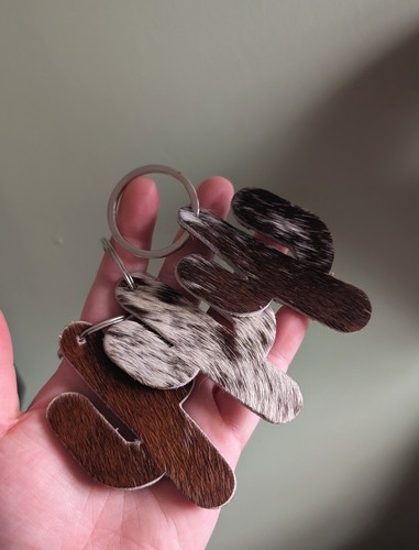 Cowhide cactus keyring - cactus,