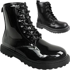 Ladies Childrens Girls Lace Up Combat  Ankle Boots Shoes Zip Army Size Punk goth