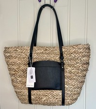 Marks And Spencer Large Straw Tote Shoulder Bag Designer Dupe Black Trim £45