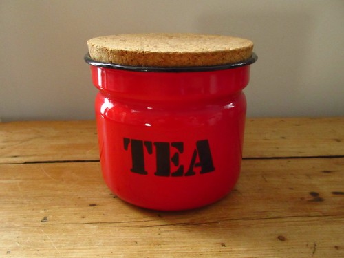 Vintage red enamel tea storage - vintage,